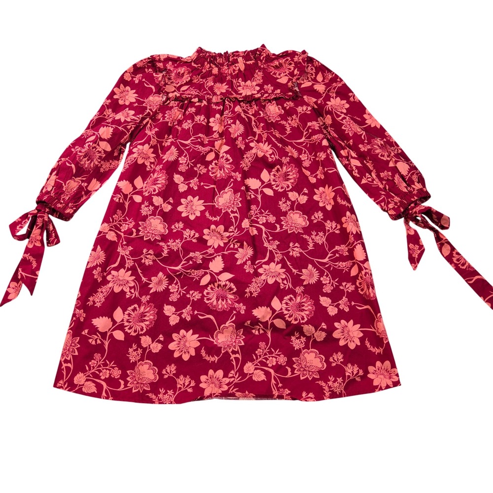 Sugarlips Mini Dress Womens XS Burgundy Pink Floral Smocked Neck Cotton D6215PA